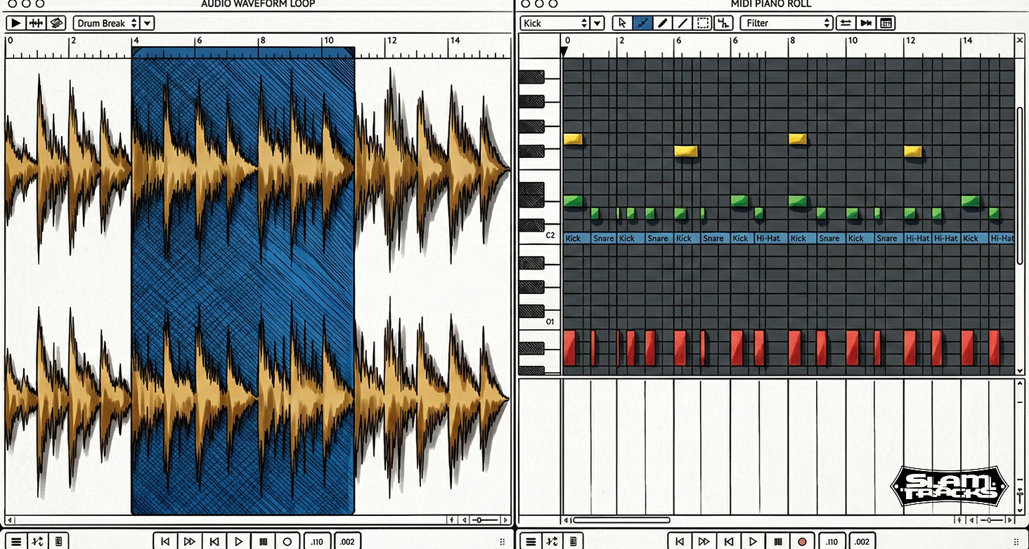 A comparison between using audio loops versus midi loops when producing metal music.