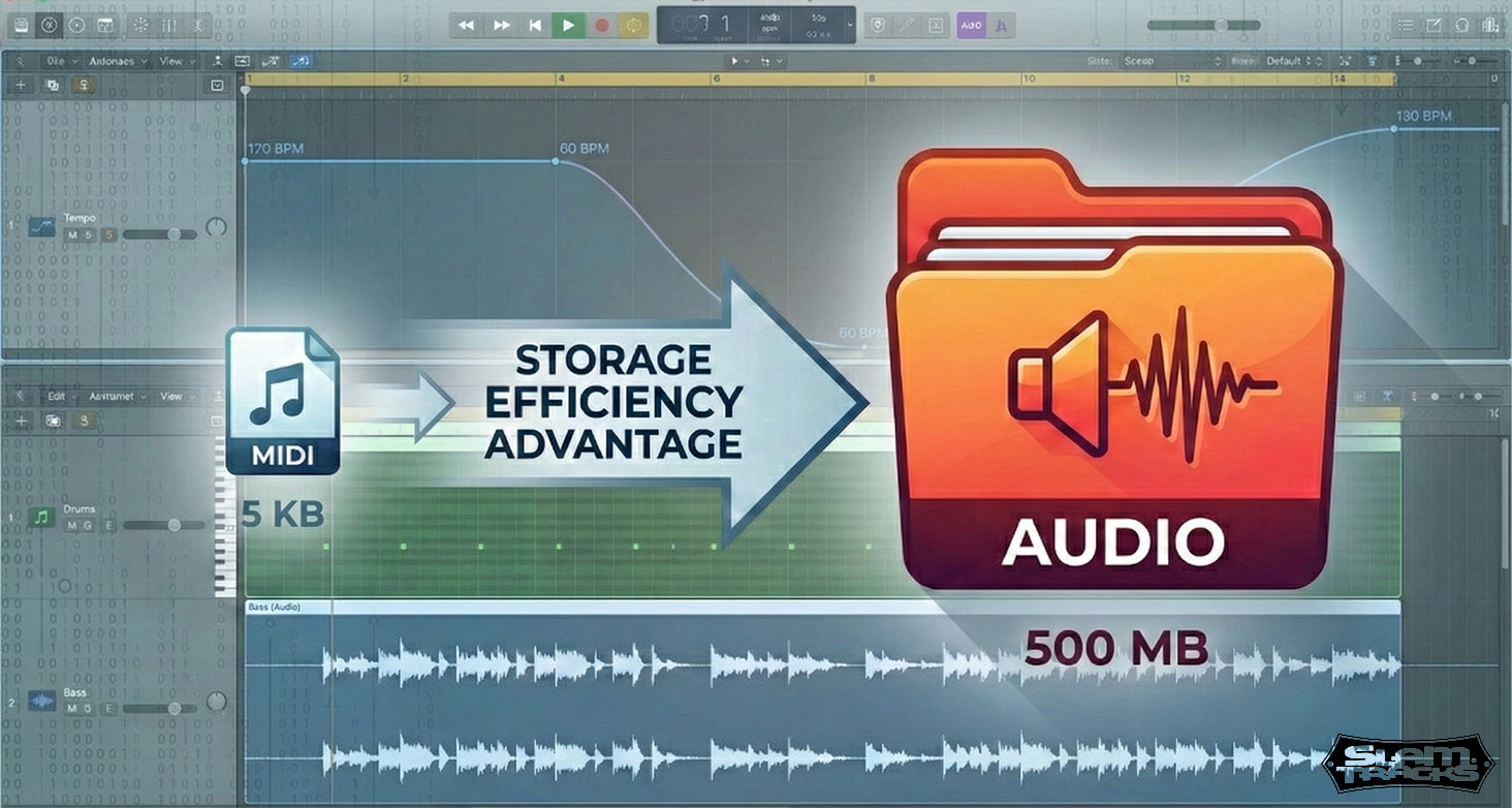 Hard to beat the efficient files sizes of MIDI when compared to audio.